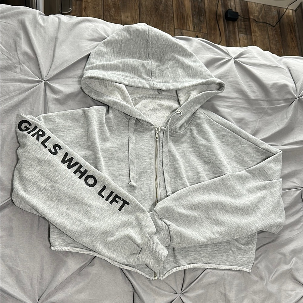 Grey 'Girls Who Lift' Cropped Zip Hoodie
